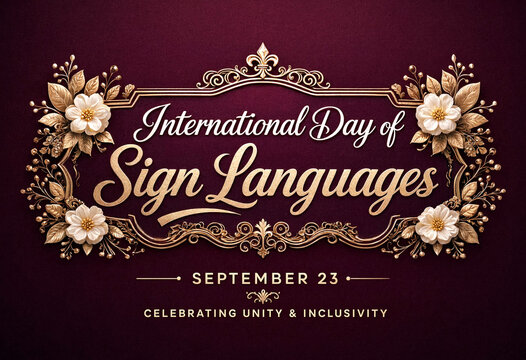 Elegant decorative banner for international day of sign languages with floral design and gold accents