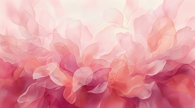 Abstract floral watercolor in pastel pink and red tones