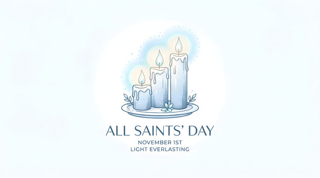 All Saints Day with three lit candles and leaves for remembrance.