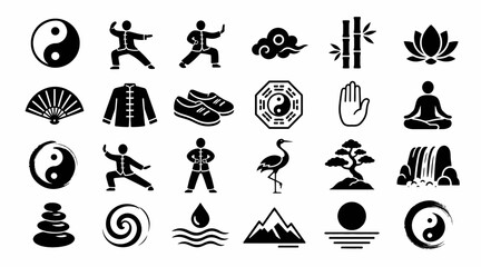 Naklejka premium Collection of Zen and Meditation Symbols and Icons.