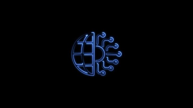 glowing neon globe earth icon. Simple line icon outline of artificial Intelligence icons for ui and ux, website or mobile application