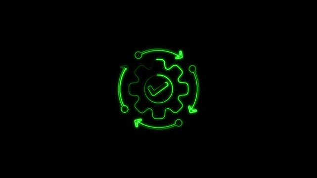 Neon Settings Icon Animation, Glowing Gear Icon Motion, Neon Tools Symbol Animation, Digital Settings Neon Motion Graphics, Glowing Gear Wheel Animation