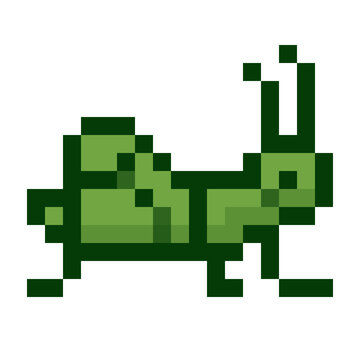 8-bit style pixel art grasshopper vector illustration