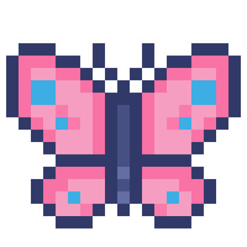 Cute Colorful Pixelated 8 bit Butterfly Vector Illustration