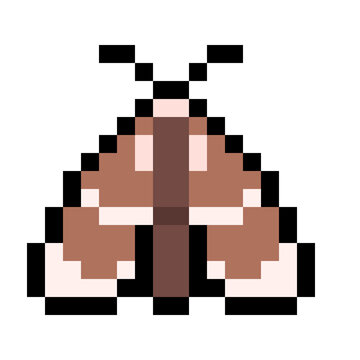 Retro 8 bit Pixel Art Brown Moth Insect Vector illustration
