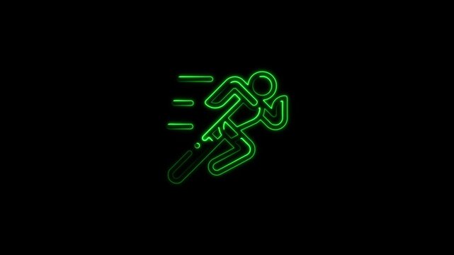 Glowing neon line runner sing. Running neon sign appear in center and disappear after some time.