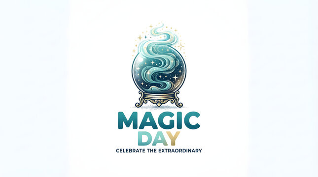 Magic day crystal ball with swirling smoke and stars mystical entertainment concept.