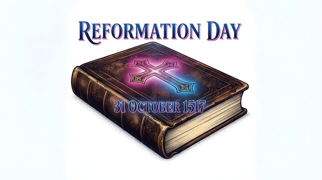 Reformation day historical book with cross and date 31 october 1517 religious celebration.