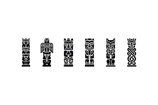 totem pole silhouettes collection vector set