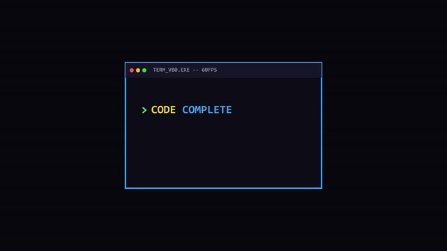 Minimalist command line interface terminal window frame with blue border on dark background for technology and coding projects
