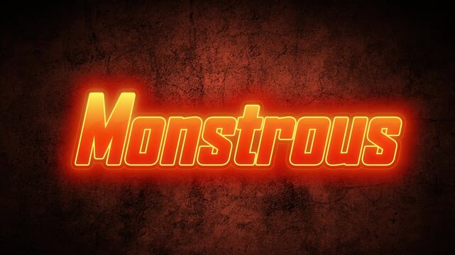 Neon orange monstrous typography glowing against dark gritty textured background cinematic motion graphic design element