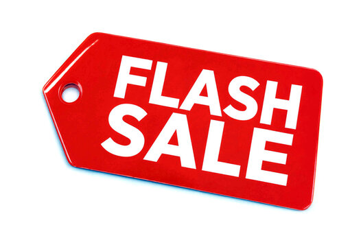 Bright red flash sale tag isolated for promotional advertising and discount events