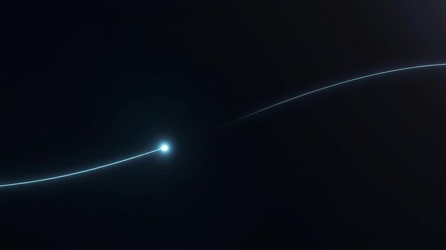 Minimal close-up technology motion graphic showing a single data point traveling along a curved digital pathway.