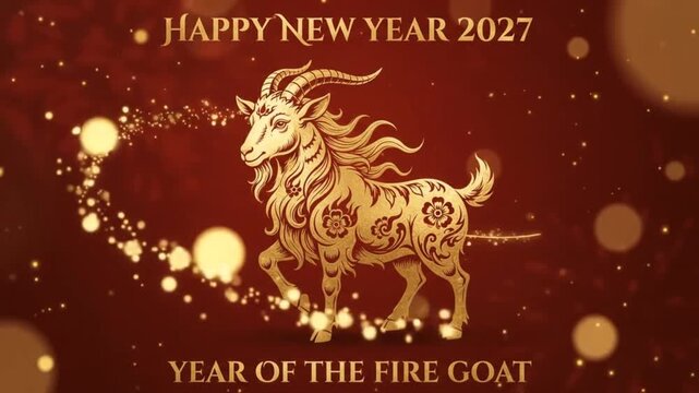 new year 2027 card with fire goat