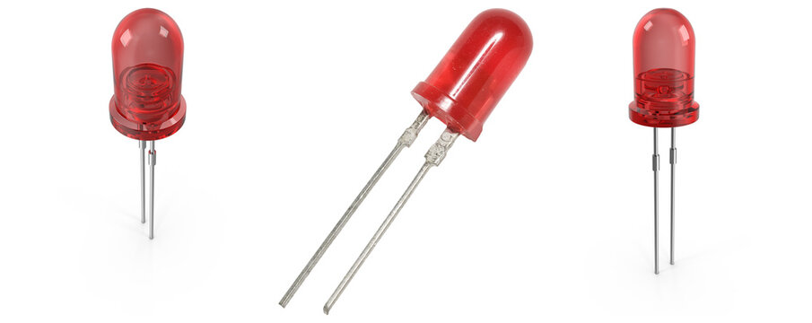 Three red LED diodes isolated on a white background