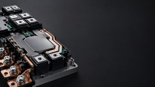 Inverter Module with Copper Connectors on Black Background