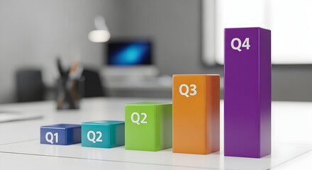Fototapeta premium Colorful Business Growth Chart Representing Quarterly Performance Analysis and Future Trends in a Modern Office Workspace