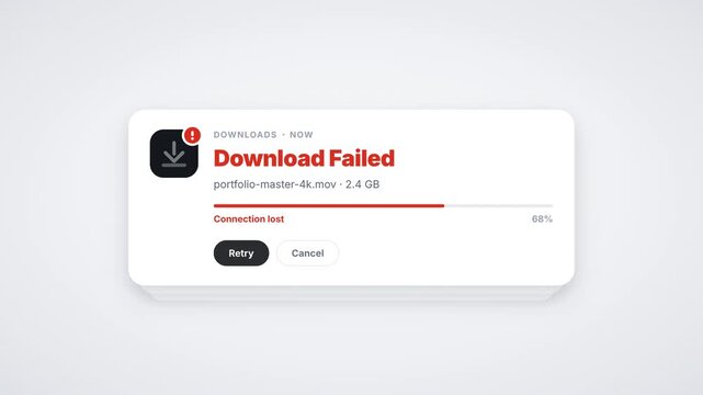 Download file failed notification in white background 