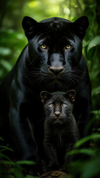 pantera negra, cachorro de pantera, felino, mam&iacute;fero, animal salvaje, vida silvestre, depredador, jungla, selva, naturaleza, bosque tropical, fauna, conservaci&oacute;n, maternidad, madre y cr&iacute;a, familia, pr