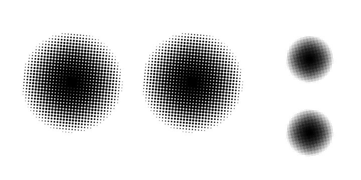Color Halftone dots in circle form. dotted curved abstract shapes. modern dots halftone arts. Repeating dotted gradation pattern. Round small shape