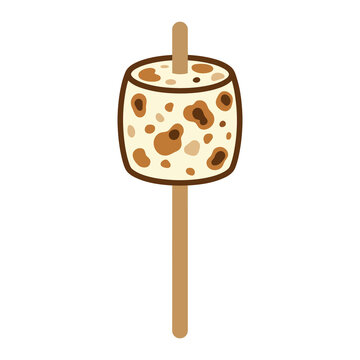 Roasted marshmallow on a stick illustration with golden brown coloring