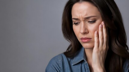 Fototapeta premium Woman suffering from painful toothache and jaw ache