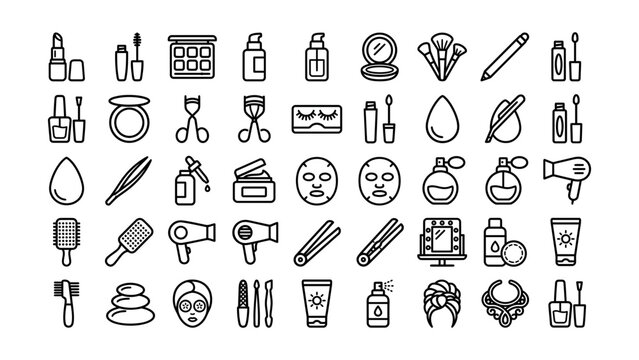 Collection of beauty and personal care icons with transparent backgrounds