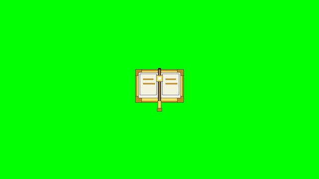 16-Bit Pixel Art Magic Grimoire Book Transformation - Fantasy Spellbook to Rune Circle Loop Animation Green Screen