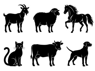Fototapeta premium Farm Animals and Pets Silhouette Icon Set