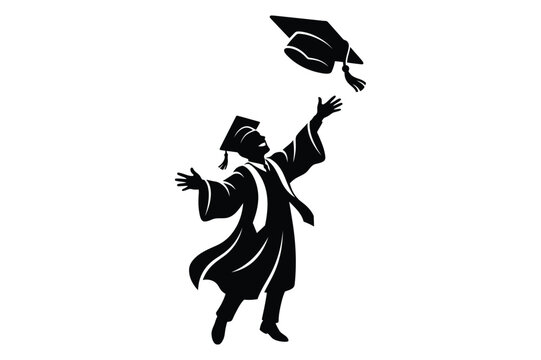 Graduating student tossing graduation cap in the air celebrating success