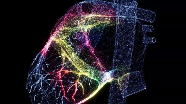 回転する心臓(30秒ループ)早く虹色に光る・拡大心室・中央