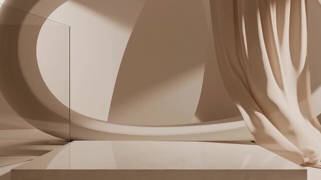 High-quality 4K video of elegant curved architectural forms with soft flowing shapes and natural light, creating a minimal luxury background suitable for branding, advertising, product displays, prese