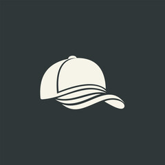 Fototapeta premium Simple black silhouette of a baseball cap on a charcoal-black background—a sports and leisure accessory.