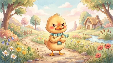 Obraz premium Cute Angry Duck Cartoon Character in Garden