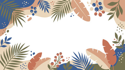 Naklejka premium Decorative botanical leaf border with colorful foliage and berry accents frame design.