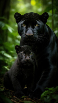 pantera negra, cachorro de pantera, felino, mam&iacute;fero, animal salvaje, vida silvestre, depredador, jungla, selva, naturaleza, bosque tropical, fauna, conservaci&oacute;n, maternidad, madre y cr&iacute;a, familia, pr