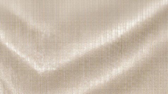 Beige nylon fabric with a subtle grid pattern, featuring soft folds and a reflective shiny surface texture for background use