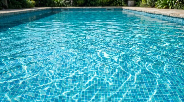 Clear blue swimming pool water with sparkling ripples and tiled bottom