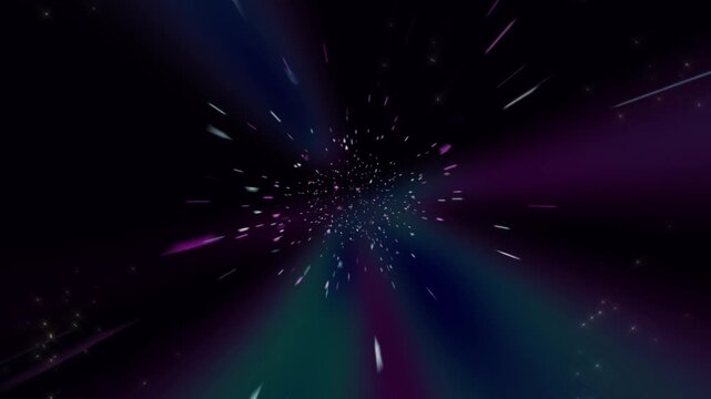 Abstract space warp effect with glowing stars traveling through deep cosmic void at high velocity with expanse with trails vibrant nebulous