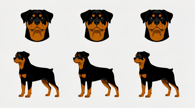 Rottweiler dog illustrations featuring head and full body poses