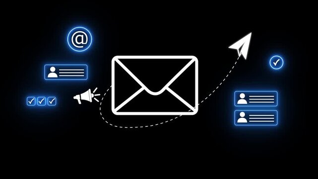 Digital marketer using email marketing tools black background, on laptop and smartphone, sending newsletters emails, Customer lifetime value (CLV) retention engine motion graphic..