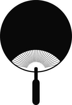 Traditional Japanese uchiwa hand fan flat black silhouette icon representing oriental asian culture summer cooling accessory object,