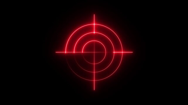 Glowing neon target icon animation motion graphic army, military, target sharp navigation, compass, scope light point..