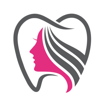women face with tooth/teeth for dental care logo