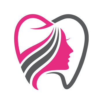 women face with tooth/teeth for dental care logo