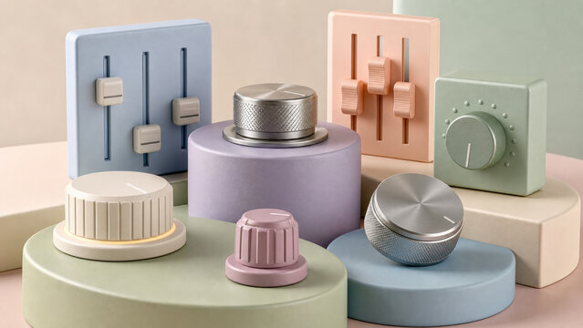 Pastel audio control knobs and sliders