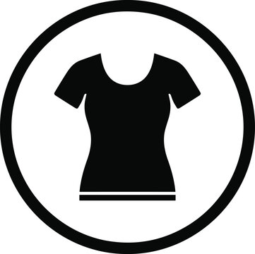 Women tailored blouse t shirt silhouette vector graphic icon enclosed in round circular border line badge