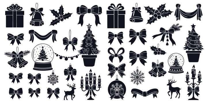 Christmas and winter holiday design elements featuring festive decorations and symbols for seasonal greeting cards