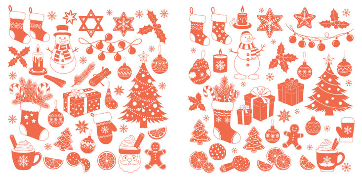 Christmas holiday icons and winter seasonal elements for greeting cards and festive social media graphics