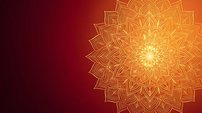 Intricate golden mandala pattern on a deep red gradient background